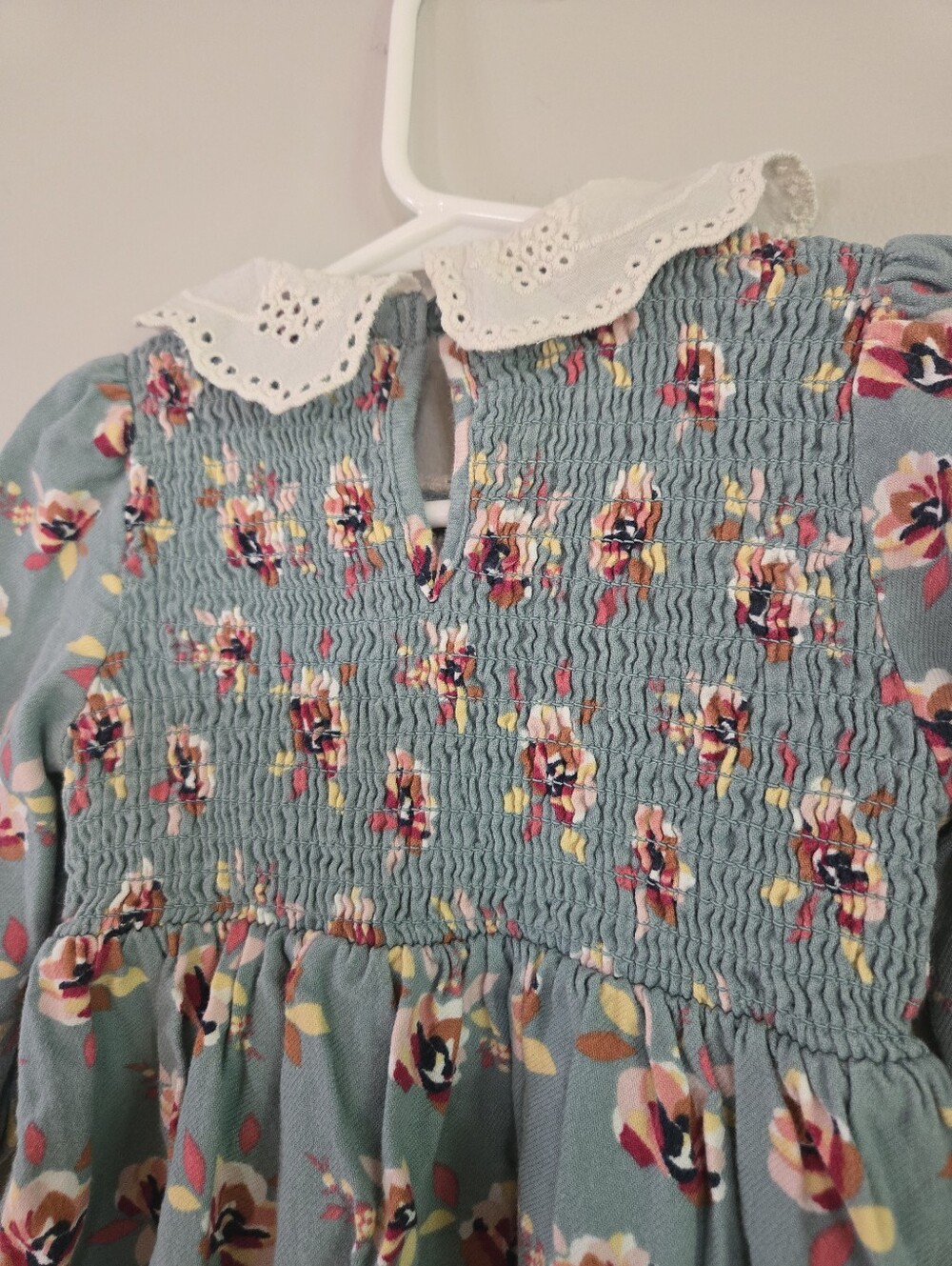 Wonder Nation Blue/Green Floral Smocked Dress with Eyelet Collar - Picture 7 of 7